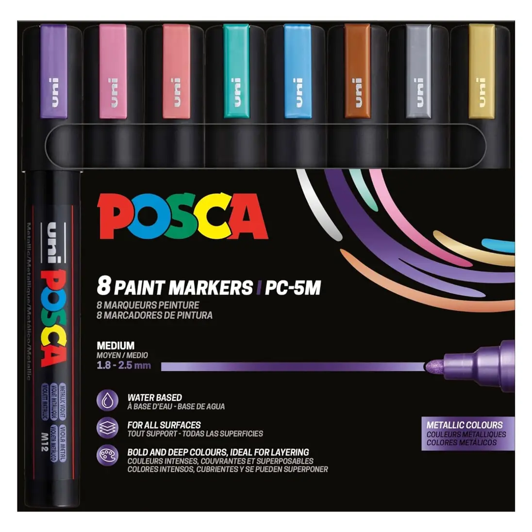 Posca PC-5M Verfstift Set Metallic Kleuren 8 Stuks - Acrylmarker Medium