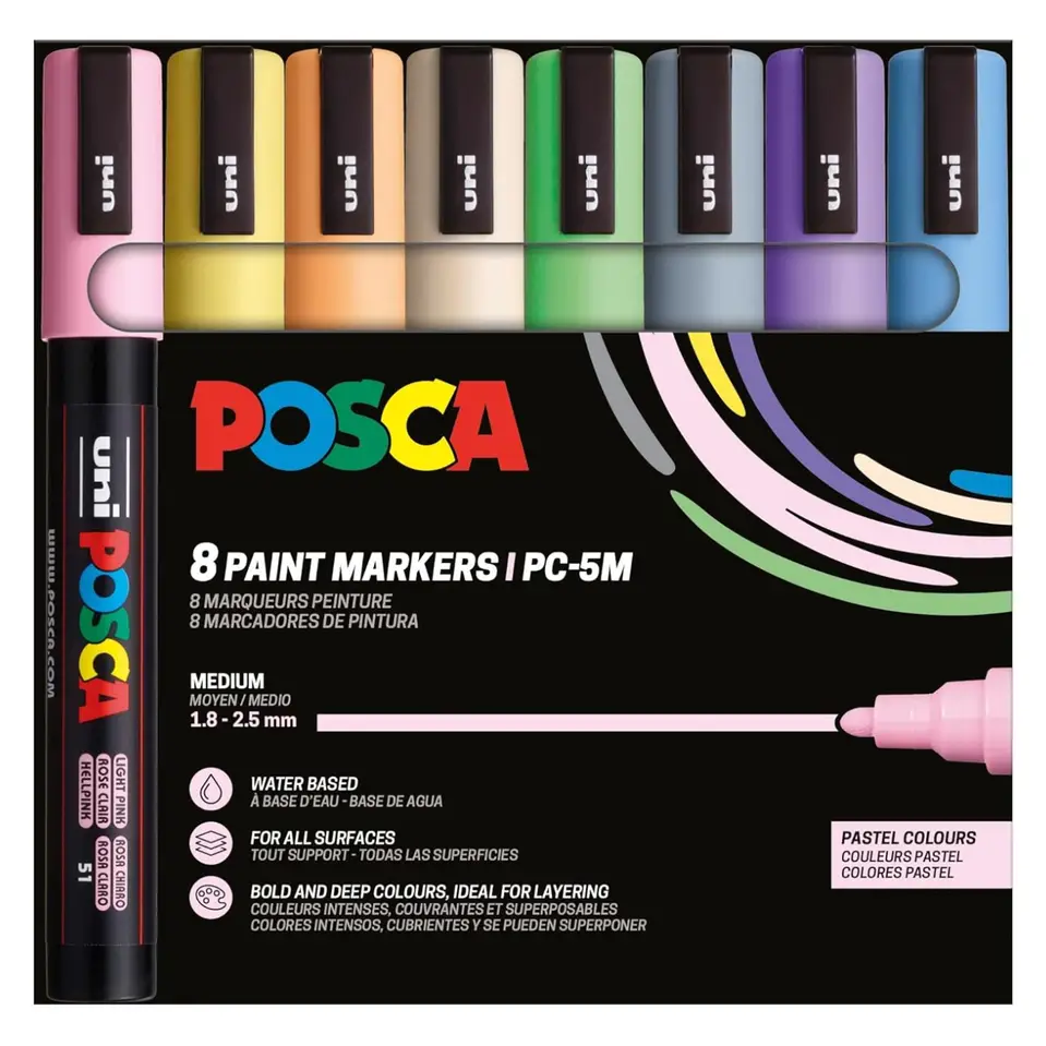 Posca PC-5M Verfstift Set Pastel Kleuren 8 Stuks - Acrylmarker Medium
