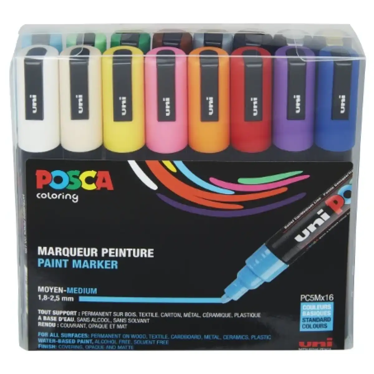Posca PC-5M Verfstift Set Standaard Kleuren 16 Stuks - Acrylmarker Medium
