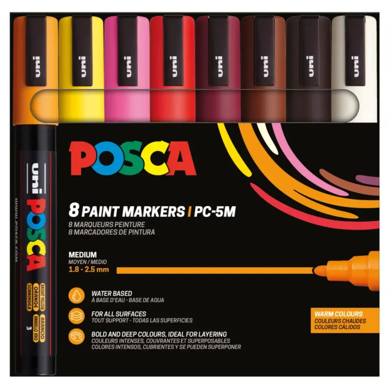 Posca PC-5M Verfstift Set Warme Kleuren 8 Stuks - Acrylmarker Medium