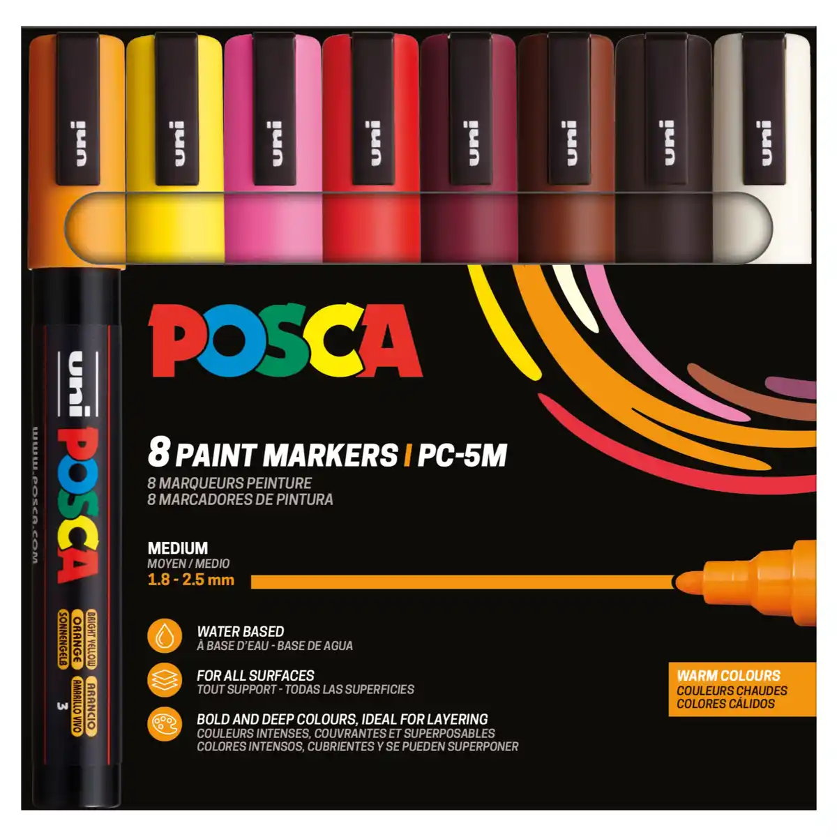 Posca PC-5M Verfstift Set Warme Kleuren 8 Stuks - Acrylmarker Medium