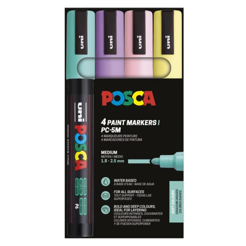 Posca PC-5M Verfstift Set Zachte Kleuren 4 Stuks - Acrylmarker Medium