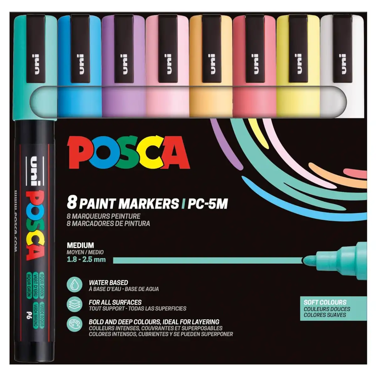 Posca PC-5M Verfstift Set Zachte Kleuren 8 Stuks - Acrylmarker Medium