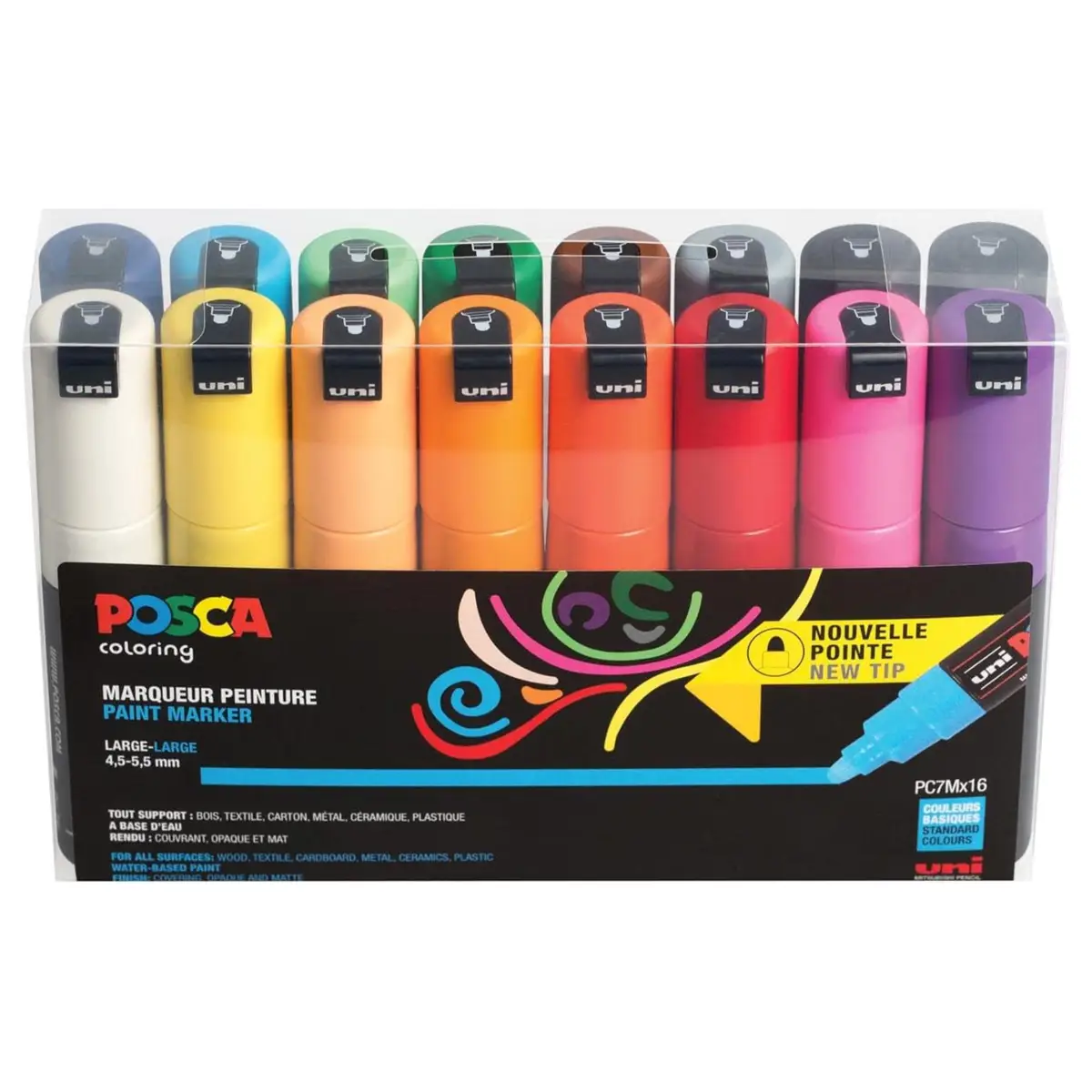 Posca PC-7M Verfstift Set Standaard Kleuren 16 Stuks - Acrylmarker 5mm