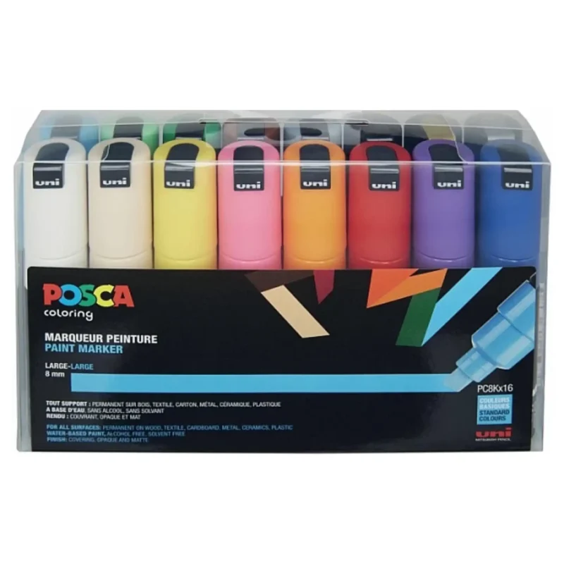 Posca PC-8K Verfstift Set Standaard Kleuren 16 Stuks - Acrylmarker 8mm