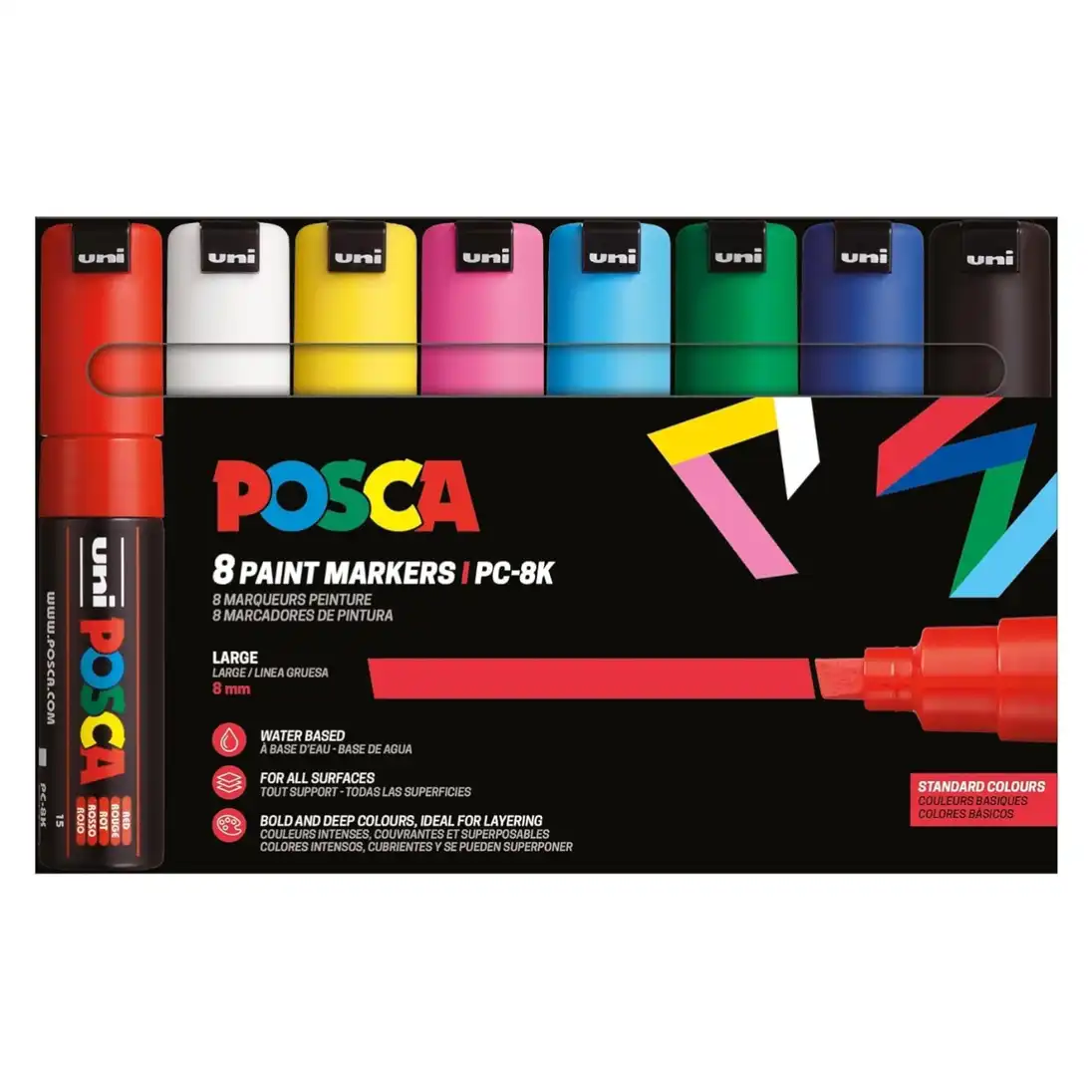 Posca PC-8K Verfstift Set Standaard Kleuren 8 Stuks - Acrylmarker 8mm