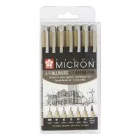 Sakura Pigma Micron Fineliner Set Zwart 6 Stuks + 1 Brush Pen