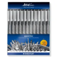 staedtler-pigment-liner-fineliner-set-zwart-12-stuks Staedtler Pigment Liner Fineliner Set Zwart 12 Stuks